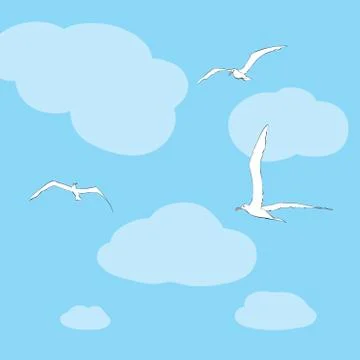 Sea gulls soar in the sky Stock Illustration