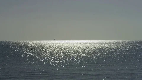 Sea horizon - sun reflection - glittering water surface Stock Footage