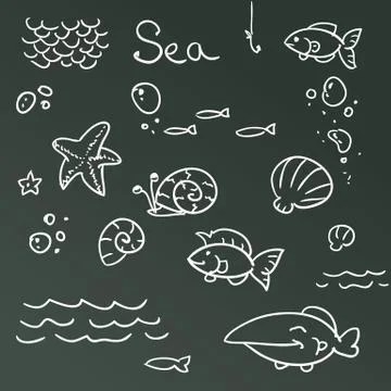 Sea icon set Illustrazione stock