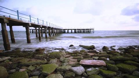 Sea with jetty Stock Footage 34905075