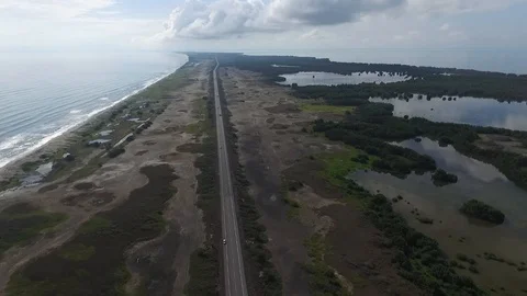 Sea, lake and highway Stock Footage