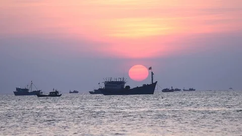 Sea landscape at dawn Stock Footage 121953690