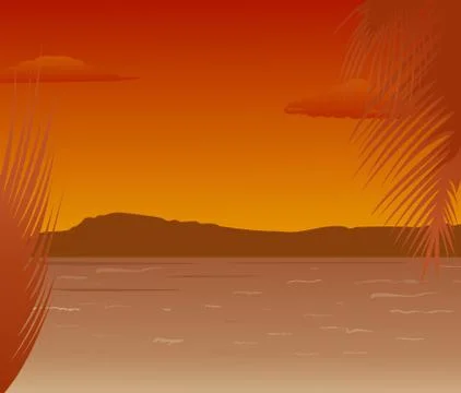 Sea landscape with mountains sunset Illustrazione stock