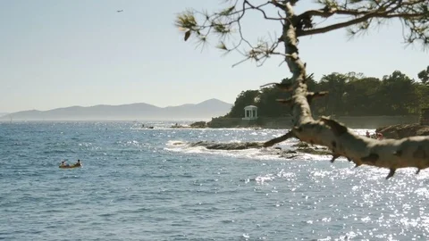 Sea landscape with rocks on a bright summer day - 4k Stock Footage 80369935