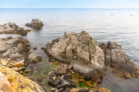 Sea landscape in the Spain. Beautiful view of the Costa Brava coast. la Gavina Stock Photos