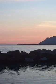 Sea landscape at sunset Stock Photos
