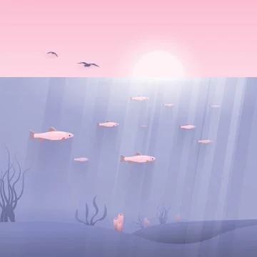 Sea landscape underwater sunset vector Stock Illustration