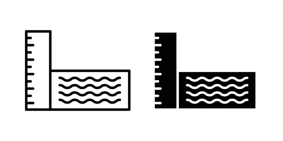 Sea level icon solid, line, and editable vector set. Stock Illustration