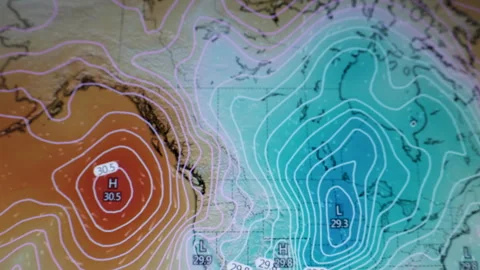 Sea Level pressure lines Canada USA Europe Russia depression Computer Scree.. Stock Footage 337140515