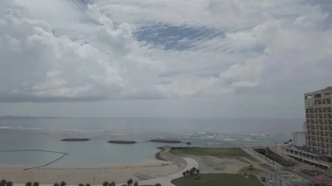 Sea Level Rise at Empty Beach in Chatan Okinawa During Tsunami Warning Stock Footage 325682108