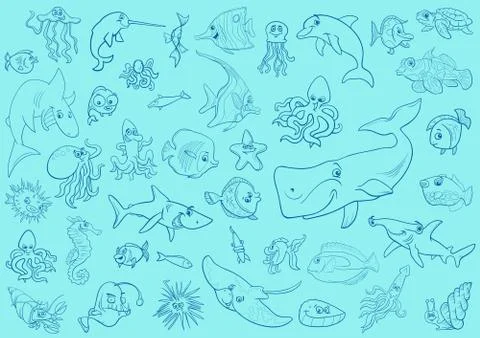 Sea life animals background pattern Illustrazione stock