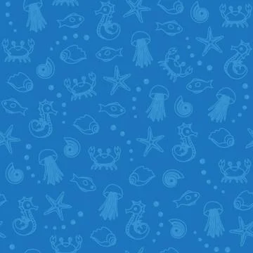 Sea life seamless pattern in blue Stock Illustration