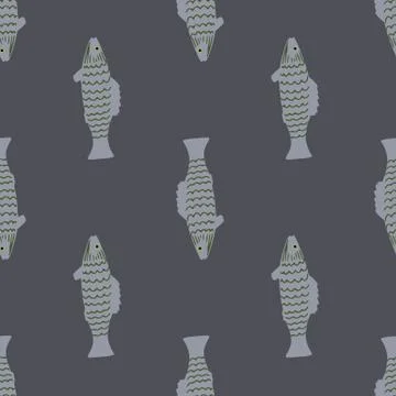 Sea life seamless pattern with fish creative ornament. Pale palette marine ar Stock Illustration