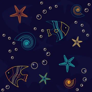 Sea life seamless pattern Illustrazione stock
