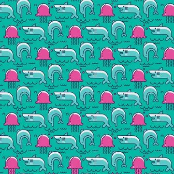 Sea life seamless pattern Stock Illustration