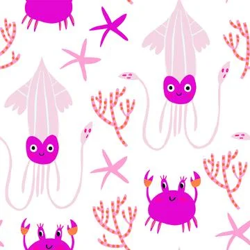 Sea life seamless pattern. Repeating image with animals of underwater world for Stockillustratie