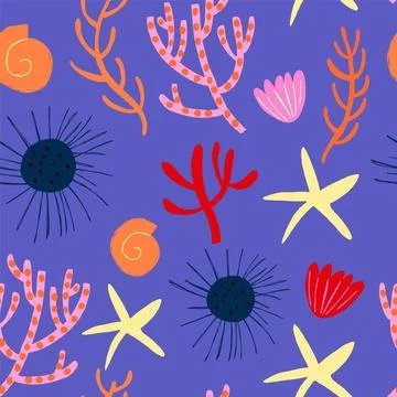 Sea life seamless pattern. Repeating image with animals of underwater world for Stock Illustration