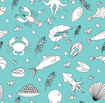 Sea life seamless pattern. Underwater endless background, texture. Hand drawing Stock Illustration