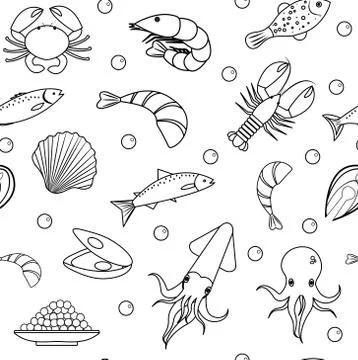 Sea life seamless pattern. Underwater endless background, texture. Hand drawing Stock Illustration