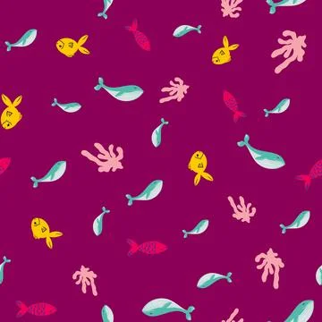 Sea life seamless pattern vector background design Stock Illustration