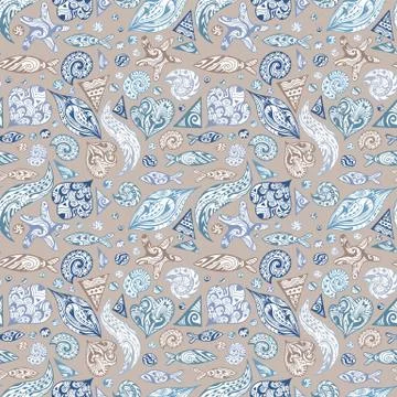 Sea Life Vintage Vector Pattern Illustrazione stock