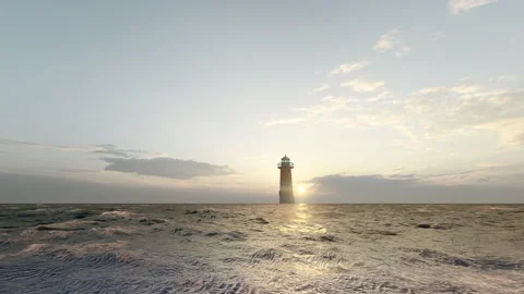Sea lighthouse guides the direction of navigation Stock Footage 236192730