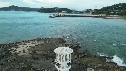 Sea lighthouse on the island Stock Footage 296160669