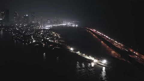 Sea link Mumbai Worli bridge, aerial night drone view, India, 4k cinematic Stock Footage 232832453