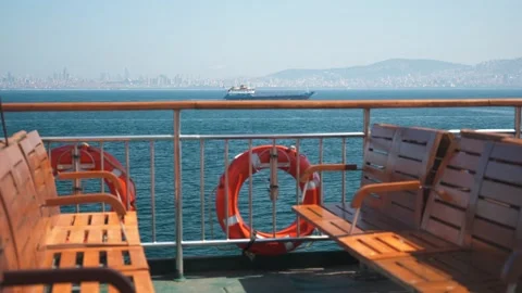 Sea of Marmara view from the ferry open deck over the railing with attached Stock Footage 282437680