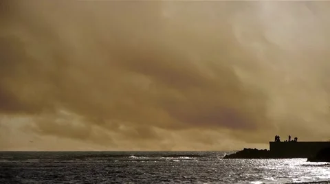 Sea with mole at sunset Stock Footage 2181682