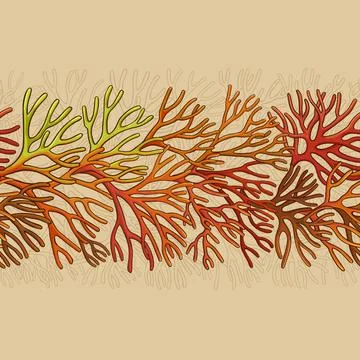 Sea moss plant vector pattern on color background Stock Illustration
