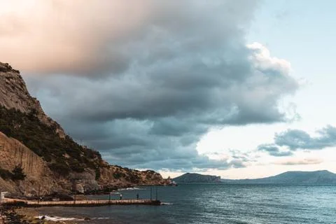 Sea with the mountain Stock Photos