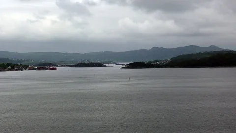 Sea mountains leaving Stavanger tracking moody Stock Footage 77269807
