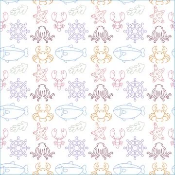 Sea ocean animals seamless pattern on white background Stock Illustration