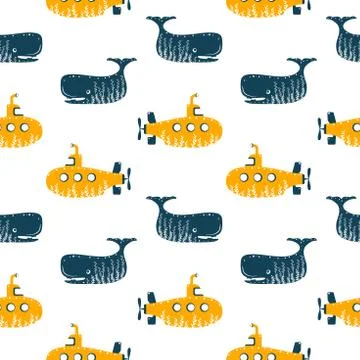 Sea ocean simple styling seamless pattern print. Two color. Print for kids t Stock Illustration