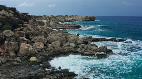 Sea ocean waves splash rocks background nature water blue Stock Footage 168748618