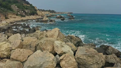 Sea ocean waves splash rocks background nature water blue Stock Footage 168753497
