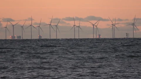 Sea Ocean Windmills  Stock Footage 132218198