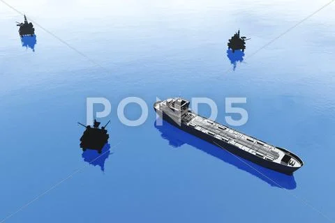 Sea Oil Platforms and Tanker Stock Illustration