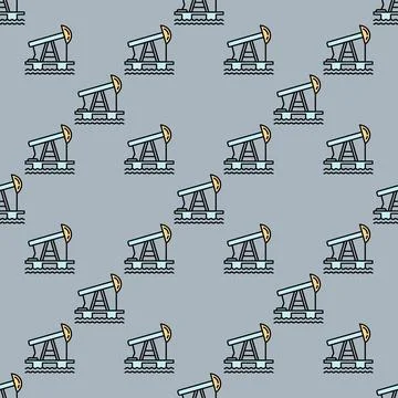 Sea Oil pump vector colored seamless pattern in thin line style Stockillustratie