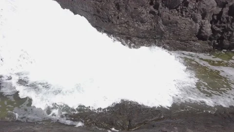 Sea or ocean. Big waves, white foam. Rocky seashore. Stock Footage 138520312