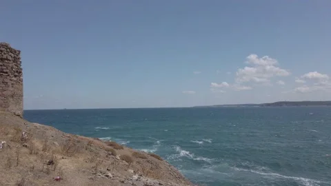 Sea or ocean. Big waves, white foam. Rocky seashore. Stock Footage 138520318