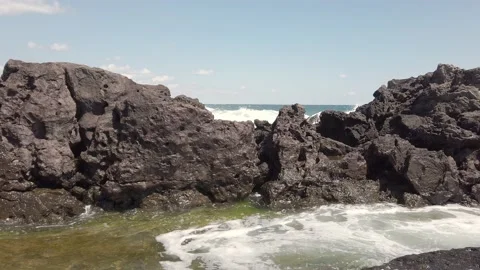 Sea or ocean. Big waves, white foam. Rocky seashore. Stock Footage 138520326