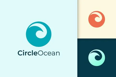 Sea or ocean logo in simple circle shape represent beach or surfing Stock Illustration