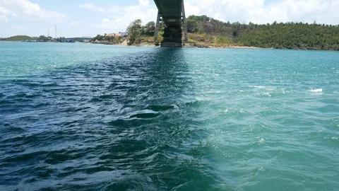 Sea Or Ocean Waves View,under the bridge,Water surface splash ocean Stock Footage 126779736
