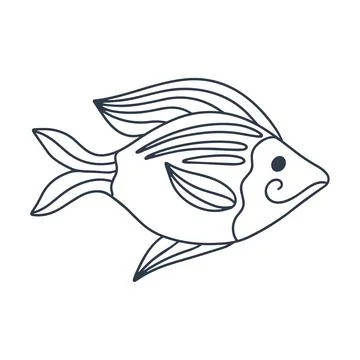 Sea or river fish doodle illustration. Outline underwater inhabitant kid drawing Ilustración de archivo