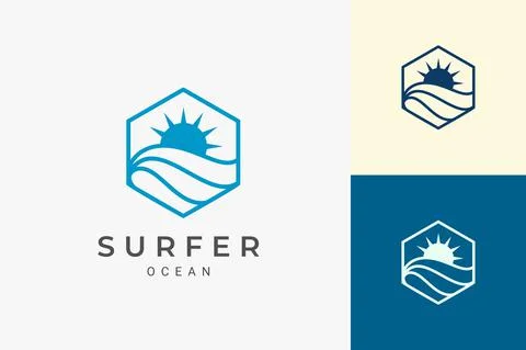 Sea or waterfront logo in simple and clean hexagon shape Stock Illustration