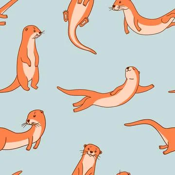 Sea Otters Pattern Seamless. Vector Background with Cute Animals Stock Illustration