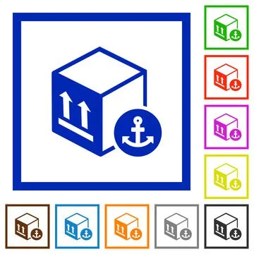 Sea package transportation flat framed icons Stock Illustration