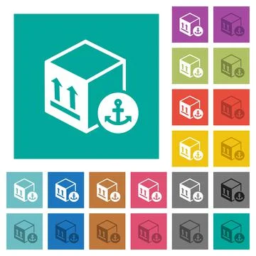 Sea package transportation square flat multi colored icons Stock Illustration